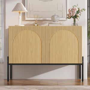 Komoda Flieks se dvěma dvířky a kovovými nohami, design s oblými liniemi, rozměry 100x40x75 cm, barva: přírodní