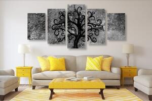5-dílný obraz černobílý strom života - 100x50 cm