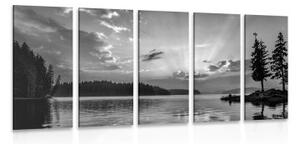 5-dílný obraz odraz horského jezera v černobílém provedení - 200x100 cm
