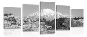 5-dílný obraz hora Fuji v černobílém provedení - 100x50 cm