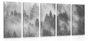 5-dílný obraz hory v mlze v černobílém provedení - 100x50 cm