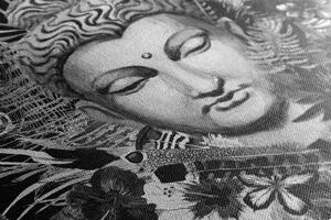 Obraz Budha na exotickém pozadí v černobílém provedení