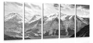 5-dílný obraz nádherná horská panorama v černobílém provedení - 100x50 cm