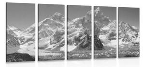5-dílný obraz nádherný vrchol hory v černobílém provedení - 100x50 cm