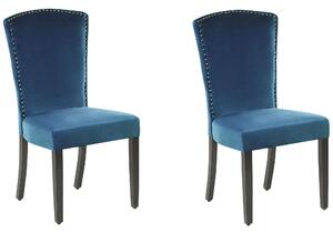 Sada 2 sametových jídelních židlí modré PISECO