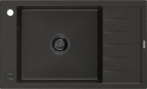 MEXEN/S - Elias granitový dřez 1 s odkapávačem 795 x 480 mm, černá/zlatý metalik, + černý sifon 6511791005-75-B