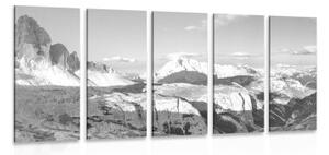 5-dílný obraz nádherný výhled z hor v černobílém provedení - 100x50 cm