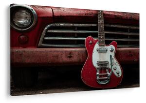 Obraz vintage kytara a auto