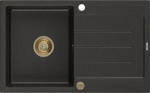 MEXEN/S - Bruno granitový dřez 1 s odkapávačem 795x495 mm, černá/zlatý metalik, + zlatý sifon 6513791010-75-G