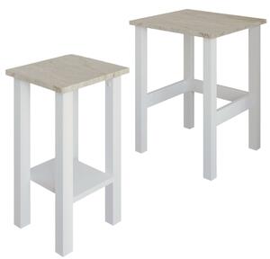 Set 2 ks příručních stolků Ginie (bílá + travertin)