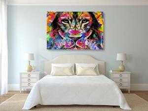 Obraz barevná hlava lva - 60x40 cm