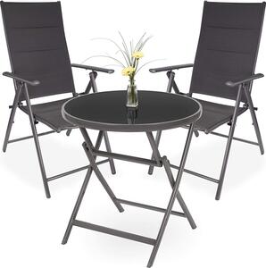 BRUBAKER Zahradní sedací souprava Riva - 1 sklenný skládací stl kulatý 70 cm Ø se 2 idlemi s vysokým opradlem - odolný proti povtrnostním vlivm - stíbrn edý