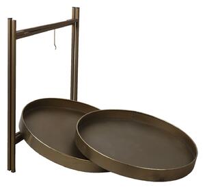 Bronzový antik kovový patrový odkládací stolek - Ø 52*60 cm