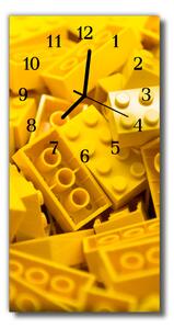 Skleněné hodiny vertikální Lego žluté bloky 30x60 cm
