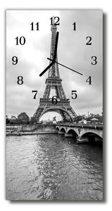 Skleněné hodiny vertikální Pohled na Eiffelovu věž 30x60 cm