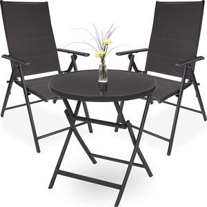 Zahradní set Brubaker Riva – 1 skládací kulatý sklenný stl o prmru 70 cm se 2 idlemi s vysokým opradlem – odolný proti povtrnostním vlivm – antracitová barva