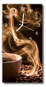 Skleněné hodiny vertikální  Hnědý kávovar 30x60 cm