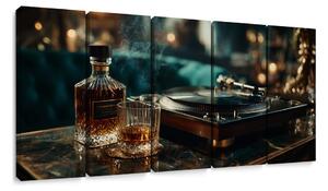 5-dílný obraz elegance whisky a gramofonu