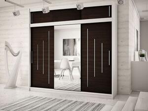 VÝPRODEJ - Velká šatní skříň s posuvnými dveřmi a zrcadlem Anna 250 v barvě bílá-wenge
