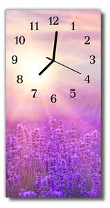 Skleněné hodiny vertikální  Purpurové květy levandule 30x60 cm
