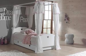 Bílá dřevěná dětská postel s nebesy Vipack Amori 90 x 200 cm