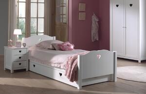 Bílá dřevěná dětská postel Vipack Amori 90 x 200 cm se zásuvkou