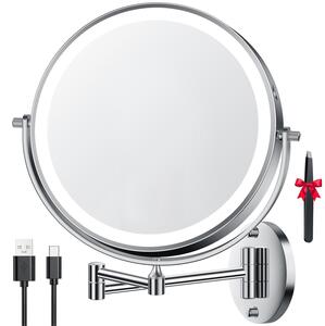 Zrcadlo na make-up, které se připevňuje na zeď, s 30násobným zvětšením a třemi barevnými světly