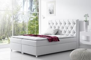 Čalouněná postel s úložným prostorem Vivien bílá eko kůže 140 + topper zdarma