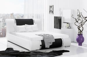 Luxusní postel Valentina s vysokým čelem a úložným prostorem bílá eko kůže 160 x 200