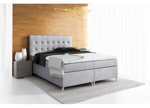 Elegantní čalouněná postel Komala s úložným prostorem středně šedá 200 x 200 + topper zdarma
