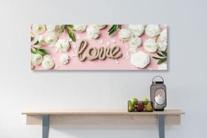 Obraz s nápisem Love v romantickém provedení - 120x40 cm