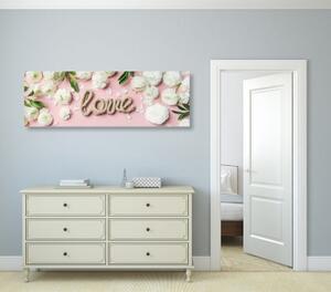 Obraz s nápisem Love v romantickém provedení - 120x40 cm
