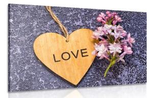 Obraz dřevěné srdce s nápisem Love - 60x40 cm