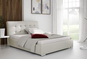 Moderní čalouněná postel Evelyn s úložným prostorem béžová eko kůže 160 x 200