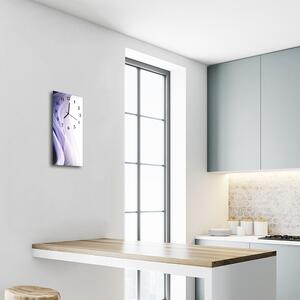 Skleněné hodiny vertikální Kuchyně Abstrakce fialových linií 30x60 cm
