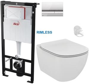 ALCADRAIN Sádromodul - předstěnový instalační systém s chromovým tlačítkem M1721 + WC Ideal Standard Tesi se sedátkem RIMLESS AM101/1120 M1721 TE2