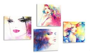 Set obrazů elegance ženy v barevném provedení - 4x 40x40 cm