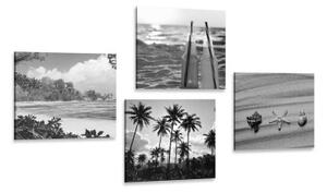 Set obrazů dovolená u moře v černobílém provedení - 4x 40x40 cm