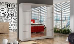 Praktická šatní skříň do ložnice BULAN V, bílá se zrcadlem