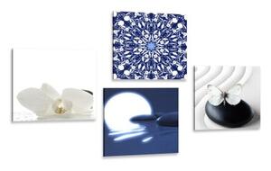 Set obrazů Feng Shui v bílo-modrém provedení - 4x 40x40 cm