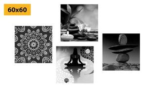 Set obrazů harmonie Feng Shui v černobílém provedení - 4x 40x40 cm