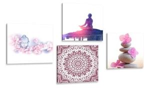 Set obrazů Feng Shui v růžovém provedení - 4x 40x40 cm