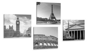 Set obrazů pro milovníky cestování v černobílém provedení - 4x 40x40 cm