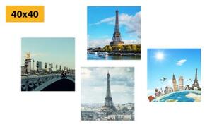 Set obrazů výhled na Eiffelovu věž v Paříži - 4x 40x40 cm