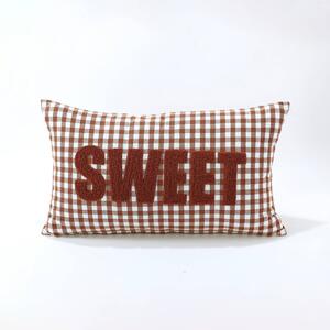 Kostkovaný polštářek s nášivkou SWEET karamelová