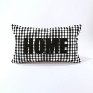Kostkovaný polštářek s nášivkou HOME černá