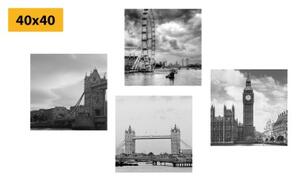 Set obrazů tajemný Londýn v černobílém provedení - 4x 40x40 cm