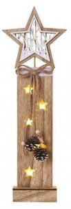 LED dřevěná dekorativní vánoční hvězda, 5xLED, teplá bílá, 48cm, 2×AA, časovač