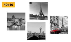 Set obrazů Paříž s retro červeným autem - 4x 40x40 cm