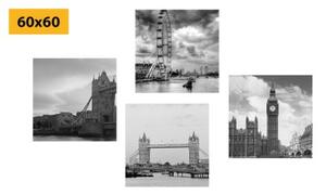 Set obrazů tajemný Londýn v černobílém provedení - 4x 40x40 cm